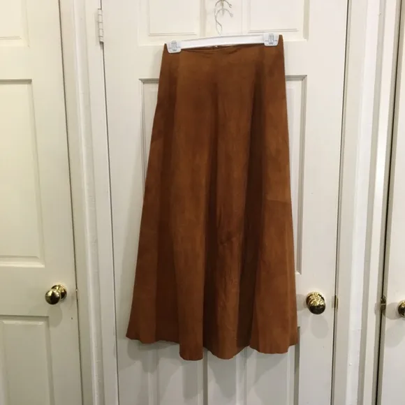 Burnt Sienna Suede Maxi A-Line Skirt