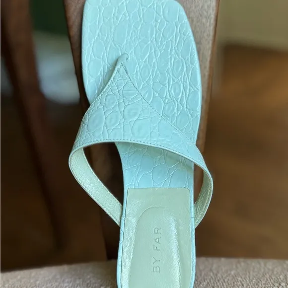 BY FAR Blue Block Heel Thong Sandals