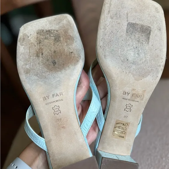 BY FAR Blue Block Heel Thong Sandals