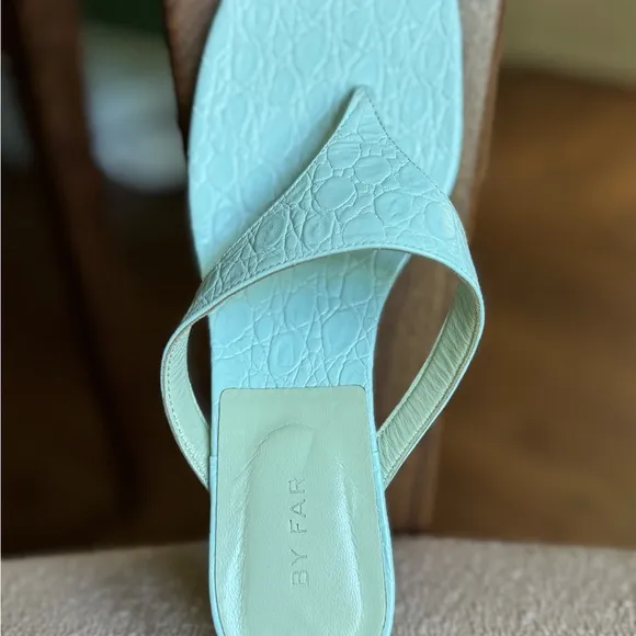 BY FAR Blue Block Heel Thong Sandals