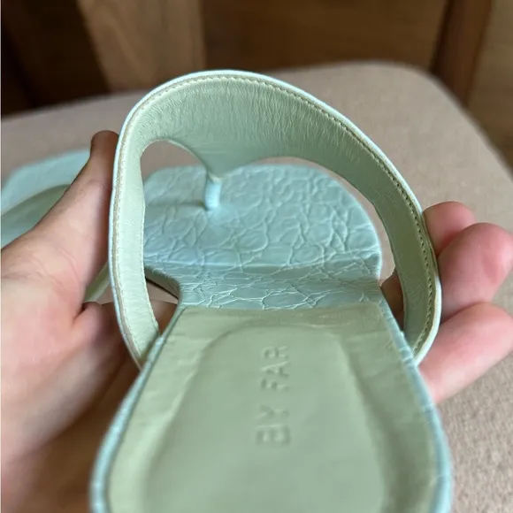BY FAR Blue Block Heel Thong Sandals