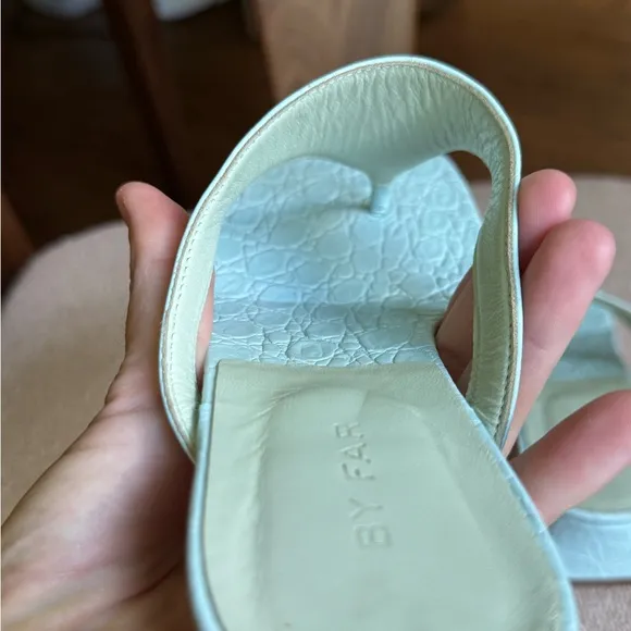 BY FAR Blue Block Heel Thong Sandals