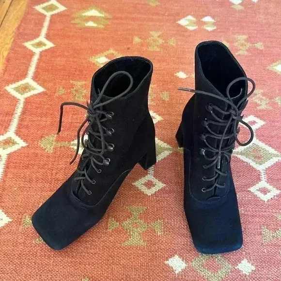 By Far Claude Lace Up Suede Booties