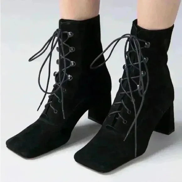 By Far Claude Lace Up Suede Booties