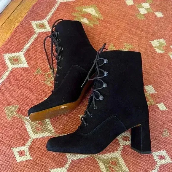 By Far Claude Lace Up Suede Booties