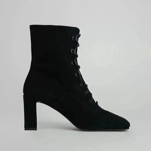 By Far Claude Lace Up Suede Booties