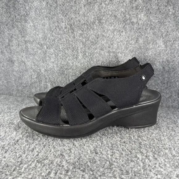 Bzees Finale Sandals Womens 9 Black Wedge Slingback Comfort Beach
