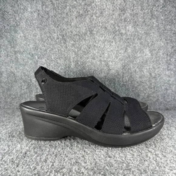 Bzees Finale Sandals Womens 9 Black Wedge Slingback Comfort Beach
