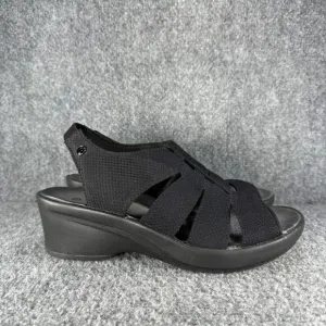 Bzees Finale Sandals Womens 9 Black Wedge Slingback Comfort Beach