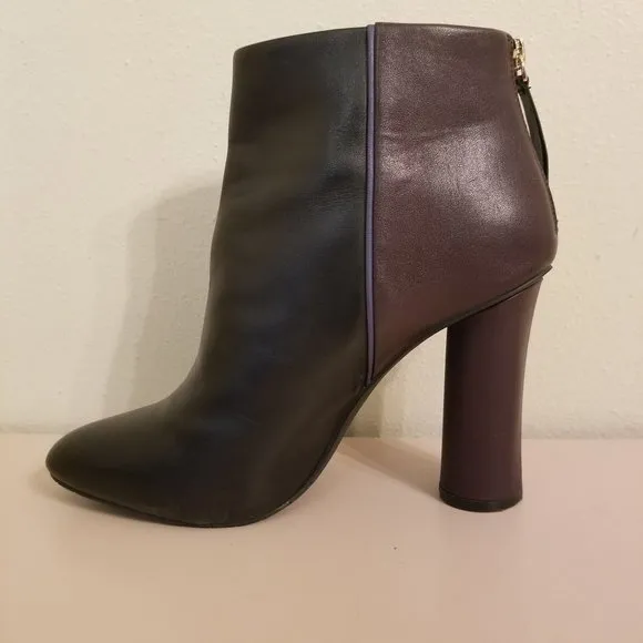 Cabi 8 BISSET Booties Two Tone Chunky Heels Plum Black Leather Boots