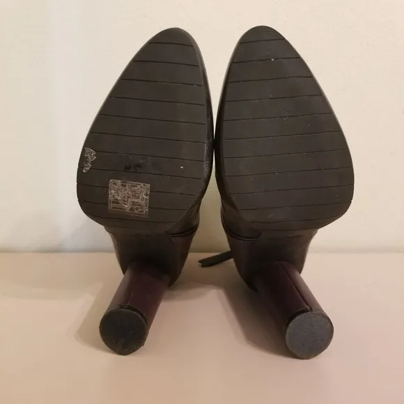 Cabi 8 BISSET Booties Two Tone Chunky Heels Plum Black Leather Boots