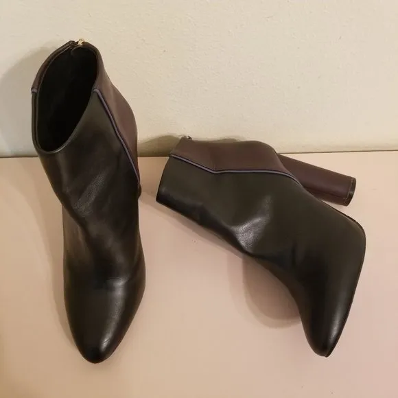 Cabi 8 BISSET Booties Two Tone Chunky Heels Plum Black Leather Boots