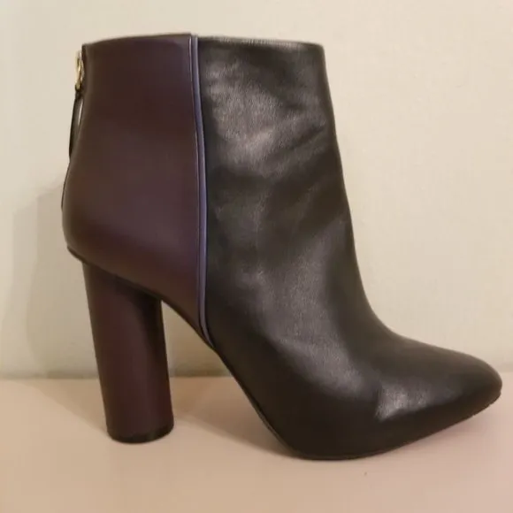 Cabi 8 BISSET Booties Two Tone Chunky Heels Plum Black Leather Boots