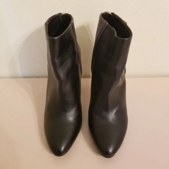 Cabi 8 BISSET Booties Two Tone Chunky Heels Plum Black Leather Boots