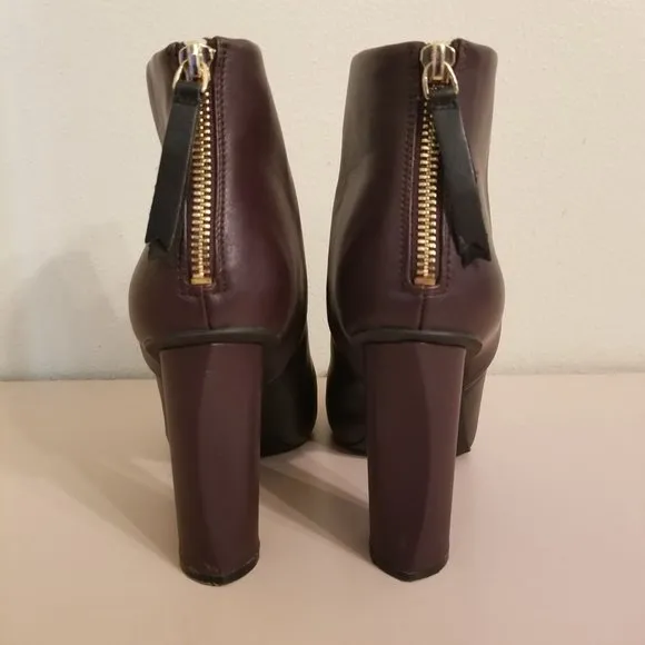 Cabi 8 BISSET Booties Two Tone Chunky Heels Plum Black Leather Boots