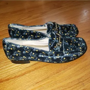 Cabi Carnaby Loafers Floral Blue Velvet Horsebit Shoes #6005 Size 7