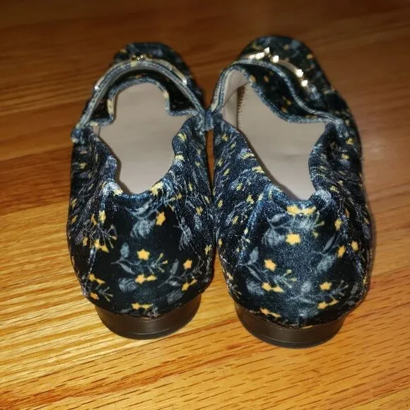 Cabi Carnaby Loafers Floral Blue Velvet Horsebit Shoes #6005 Size 7