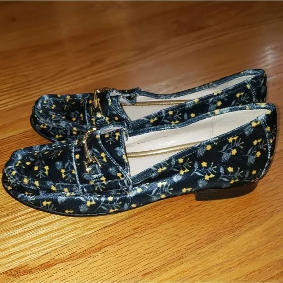 Cabi Carnaby Loafers Floral Blue Velvet Horsebit Shoes #6005 Size 7