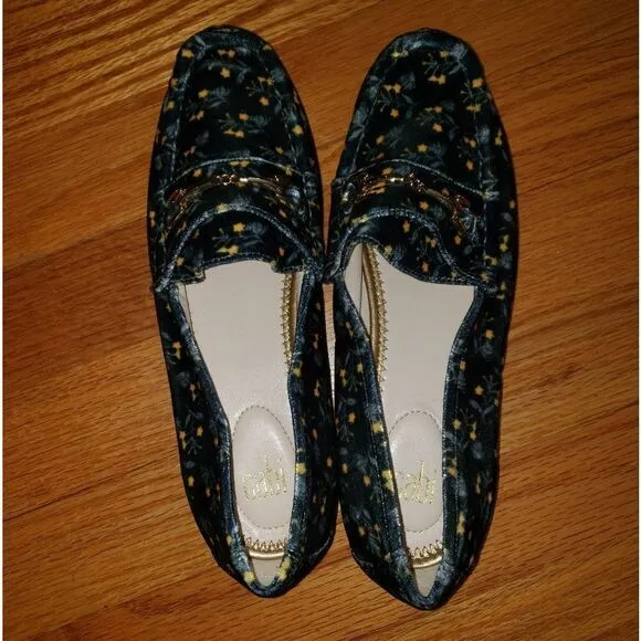 Cabi Carnaby Loafers Floral Blue Velvet Horsebit Shoes #6005 Size 7