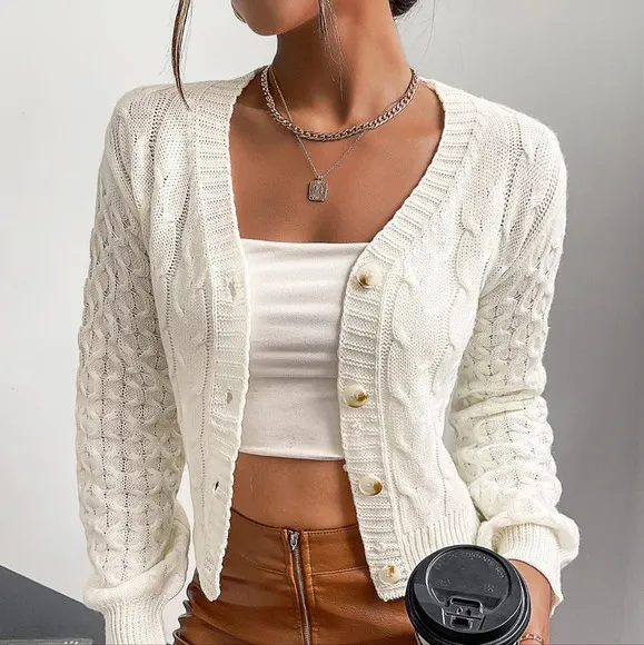 Cable Knit Drop Shoulder Cardigan