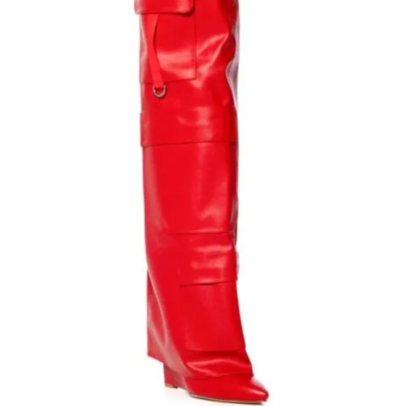 Callie Lives Xena Paint it Red AZALEA WANG Alexia Fold Over Wedge Boot 7.5 8