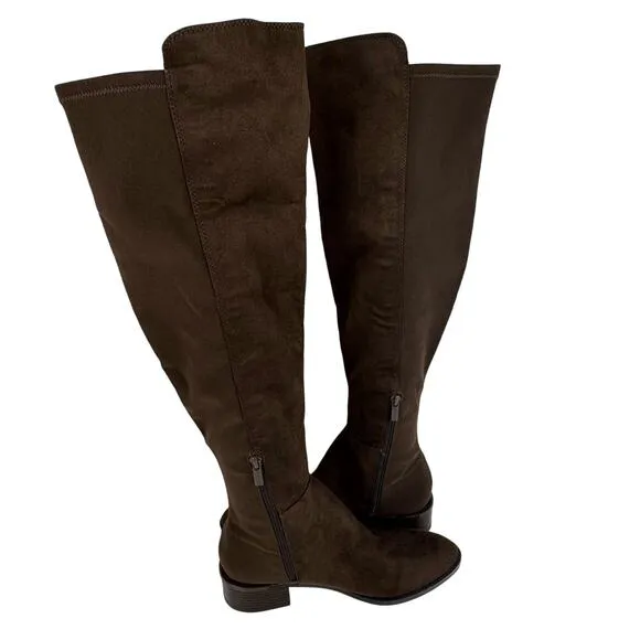 CALVIN KLEIN DEEDEE FAUX SUEDE OVER THE KNEE BOOTS IN MEDIUM BROWN NWOB SIZE 8M