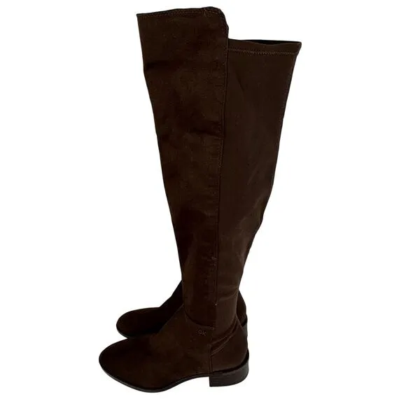 CALVIN KLEIN DEEDEE FAUX SUEDE OVER THE KNEE BOOTS IN MEDIUM BROWN NWOB SIZE 8M