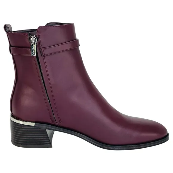 Calvin Klein Jallis2 Dark Red Faux Leather Ankle Boots Size 6M