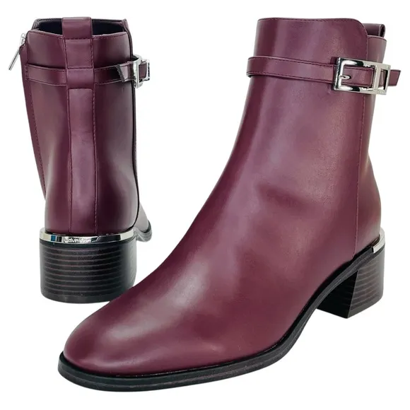 Calvin Klein Jallis2 Dark Red Faux Leather Ankle Boots Size 6M
