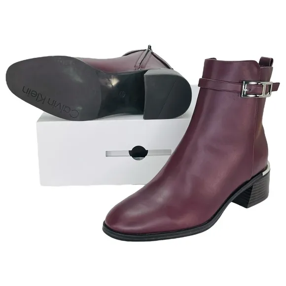 Calvin Klein Jallis2 Dark Red Faux Leather Ankle Boots Size 6M