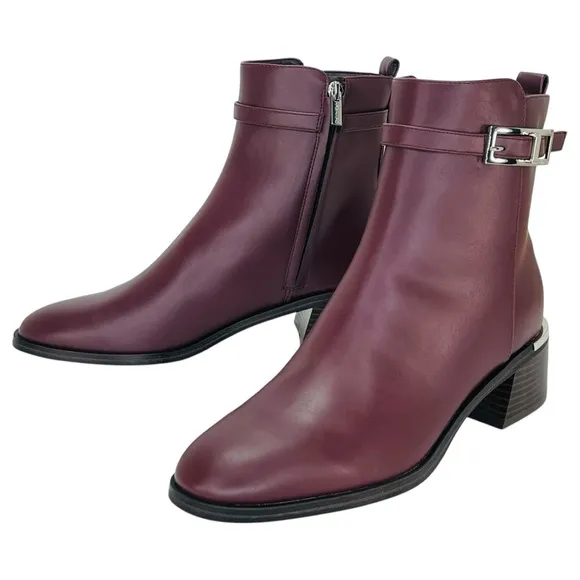 Calvin Klein Jallis2 Dark Red Faux Leather Ankle Boots Size 6M
