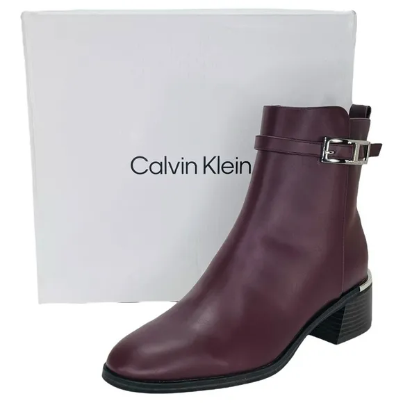 Calvin Klein Jallis2 Dark Red Faux Leather Ankle Boots Size 6M