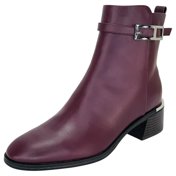 Calvin Klein Jallis2 Dark Red Faux Leather Ankle Boots Size 6M