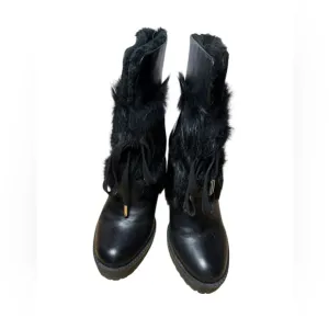CARLO PAZOLINI BOOTS HIGH HEEL LEATHER FAUX FUR TIES SIZE 37 US 6