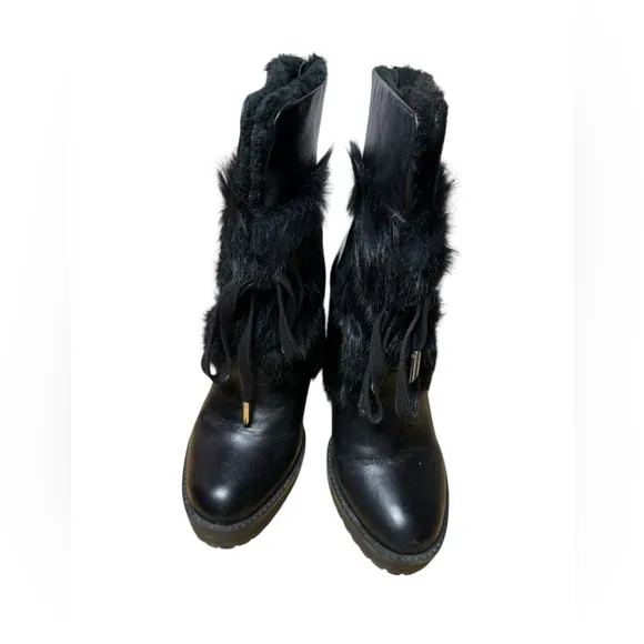 CARLO PAZOLINI BOOTS HIGH HEEL LEATHER FAUX FUR TIES SIZE 37 US 6