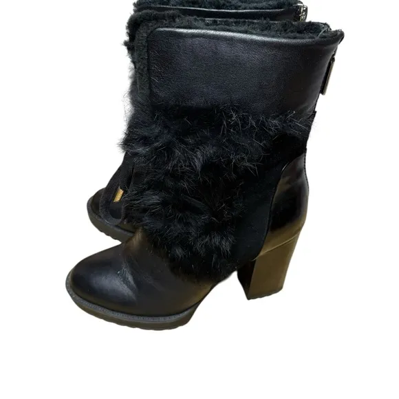 CARLO PAZOLINI BOOTS HIGH HEEL LEATHER FAUX FUR TIES SIZE 37 US 6
