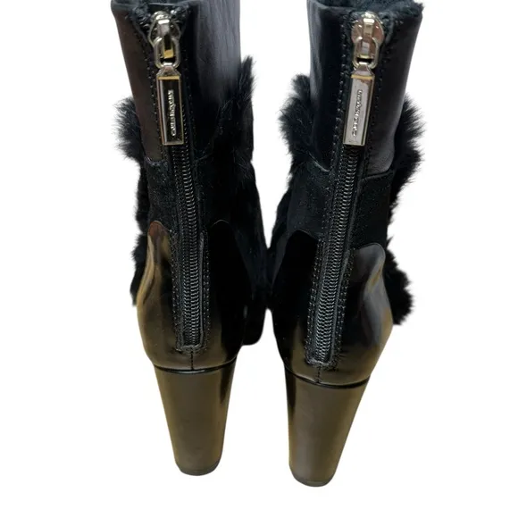CARLO PAZOLINI BOOTS HIGH HEEL LEATHER FAUX FUR TIES SIZE 37 US 6