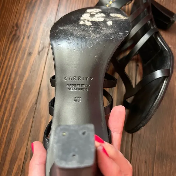 Carritz Arae Leather Sandals 40 Black Italy Strappy Open Toe Heel
