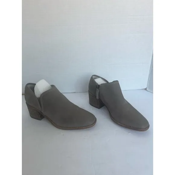 Caslon Faye Taupe Gray Nubuck Block Heel with Zipper Almond Toe Ankle Bootie 7M