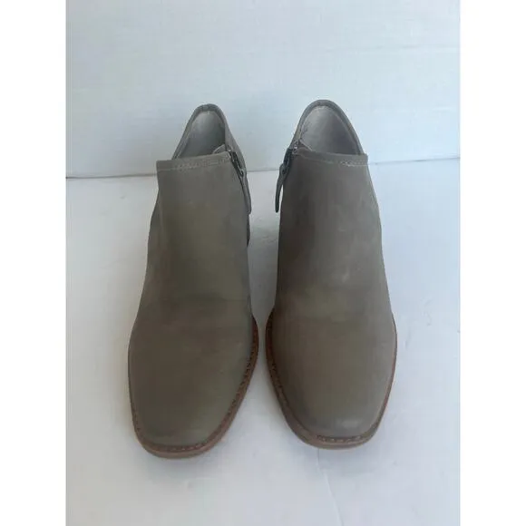 Caslon Faye Taupe Gray Nubuck Block Heel with Zipper Almond Toe Ankle Bootie 7M
