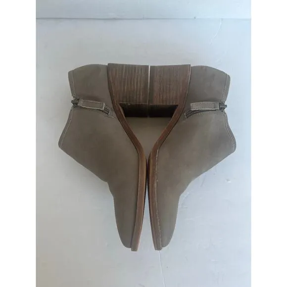 Caslon Faye Taupe Gray Nubuck Block Heel with Zipper Almond Toe Ankle Bootie 7M