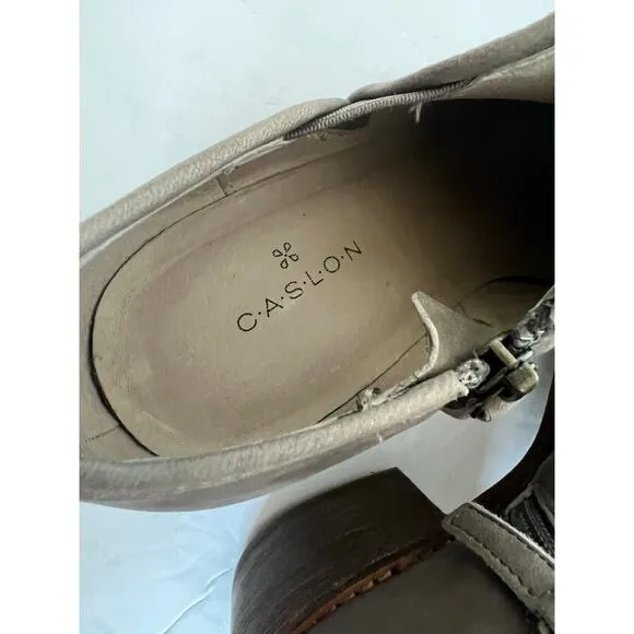 Caslon Faye Taupe Gray Nubuck Block Heel with Zipper Almond Toe Ankle Bootie 7M