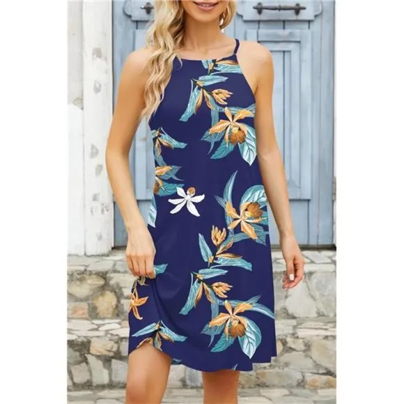 Casual Sleeveless Short Dress T01 Navy Blue