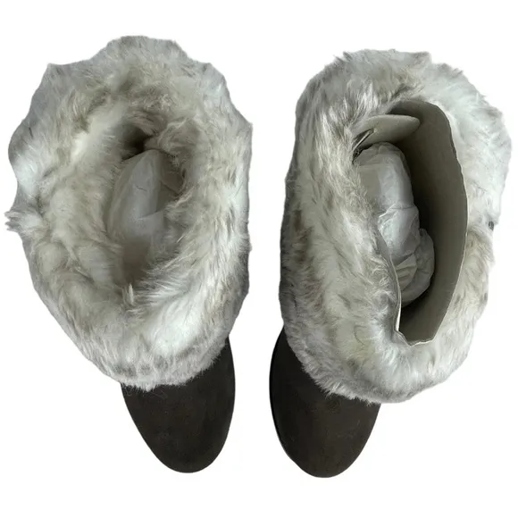 CATERPILLAR CAT BOISTEROUS FAUX FUR CAFE BROWN SUEDE WEDGE WINTER BOOTIES BOOTS
