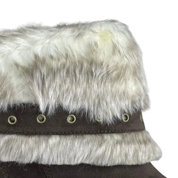 CATERPILLAR CAT BOISTEROUS FAUX FUR CAFE BROWN SUEDE WEDGE WINTER BOOTIES BOOTS