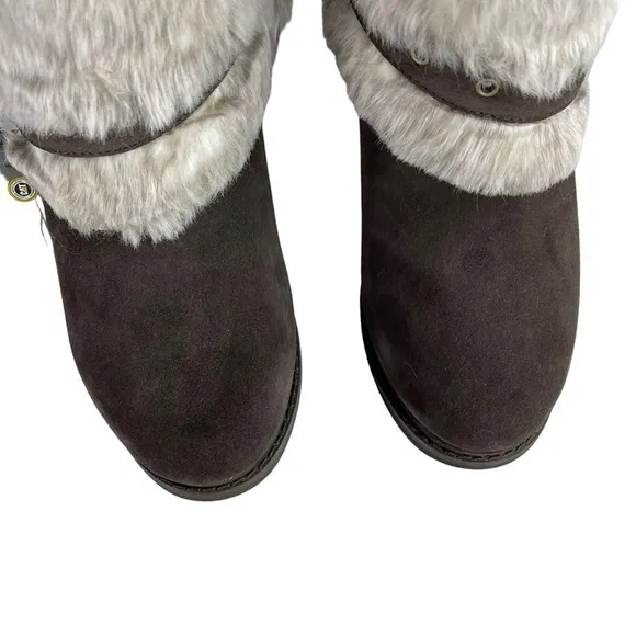 CATERPILLAR CAT BOISTEROUS FAUX FUR CAFE BROWN SUEDE WEDGE WINTER BOOTIES BOOTS