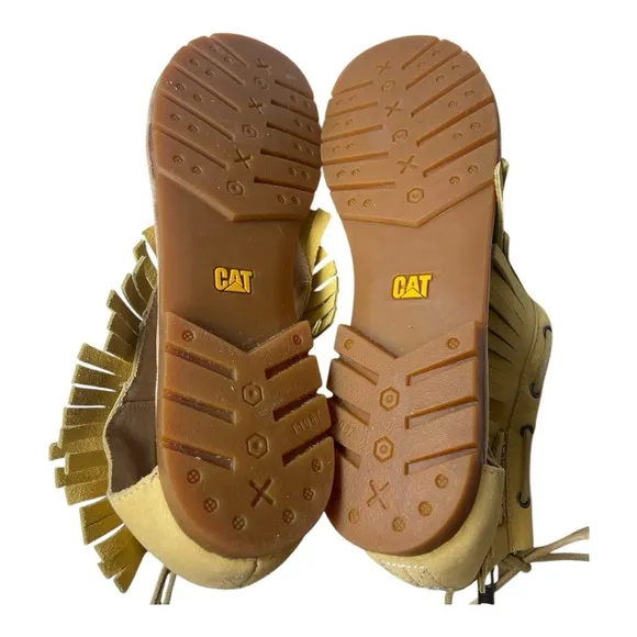 Caterpillar Women’s Jazmyne Light Yellow Leather Fringe Boho Sandals