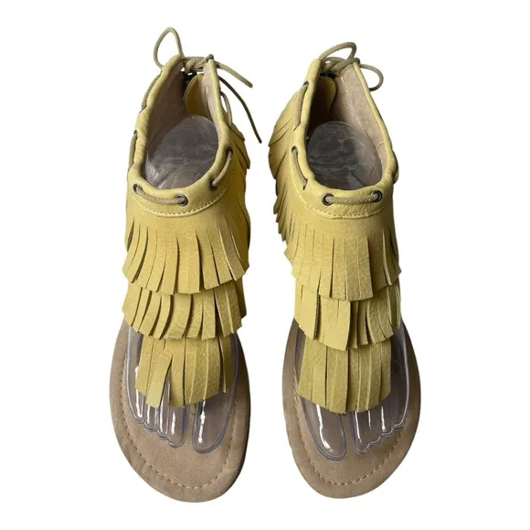 Caterpillar Women’s Jazmyne Light Yellow Leather Fringe Boho Sandals