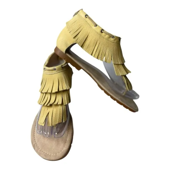 Caterpillar Women’s Jazmyne Light Yellow Leather Fringe Boho Sandals