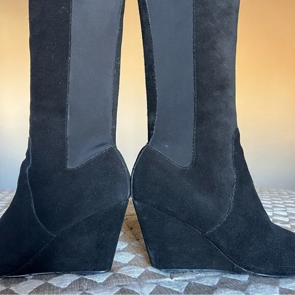 Charles by Charles David Black Suede Wedge Heeled Boots Women’s Size 7
